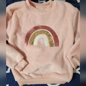 H&M Pink Plush Sweater with Rainbow Sequin Accent